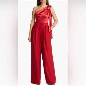 Amsale One-Shoulder Wide Leg Satin Jumpsuit NWOT